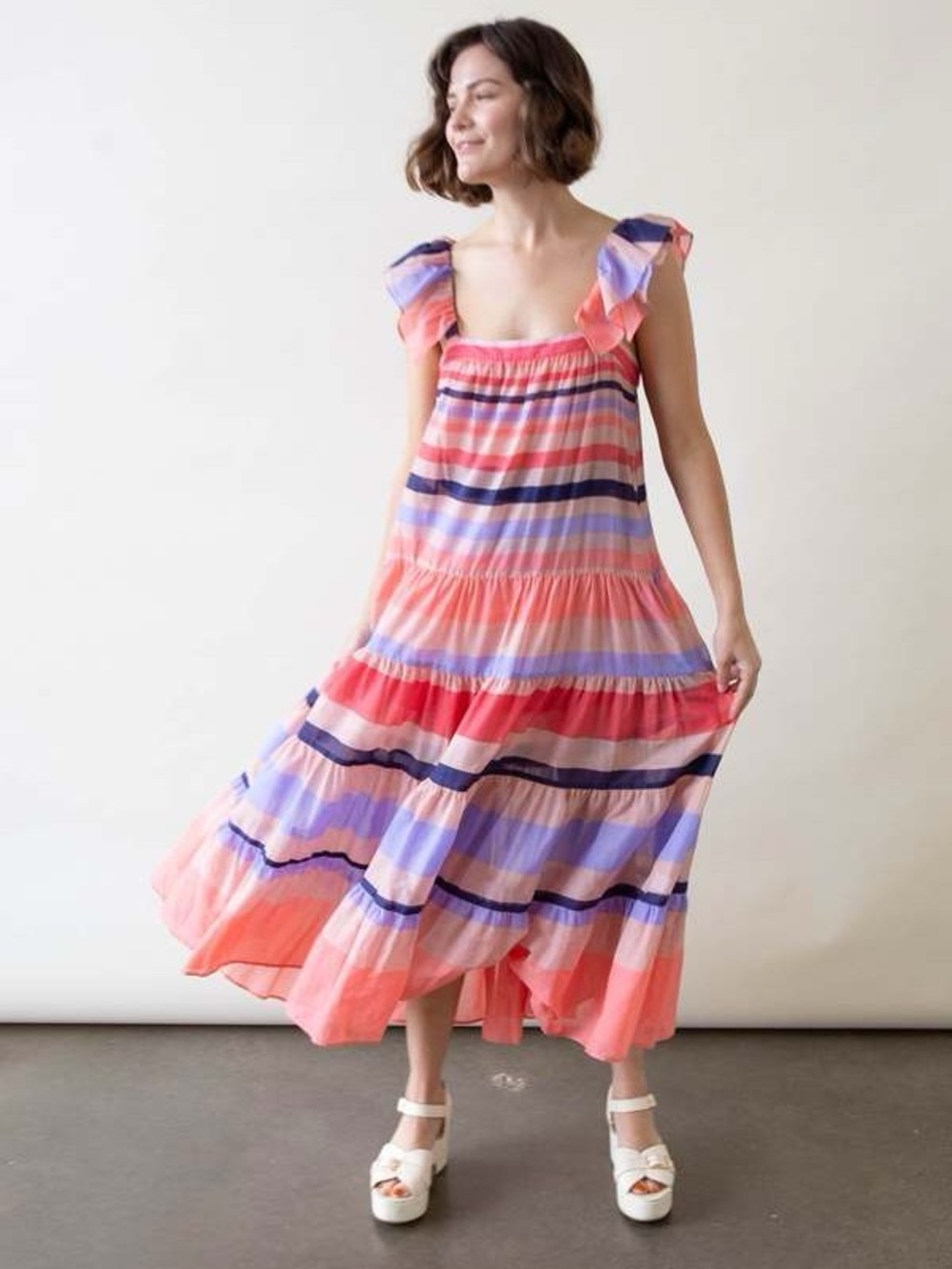 Women’s KATHERINE KIDD Circe PS striped tiered midi dress- Size XS